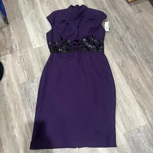 Badgley Mischka Collection Purple Midi Geometic Dress Size 14